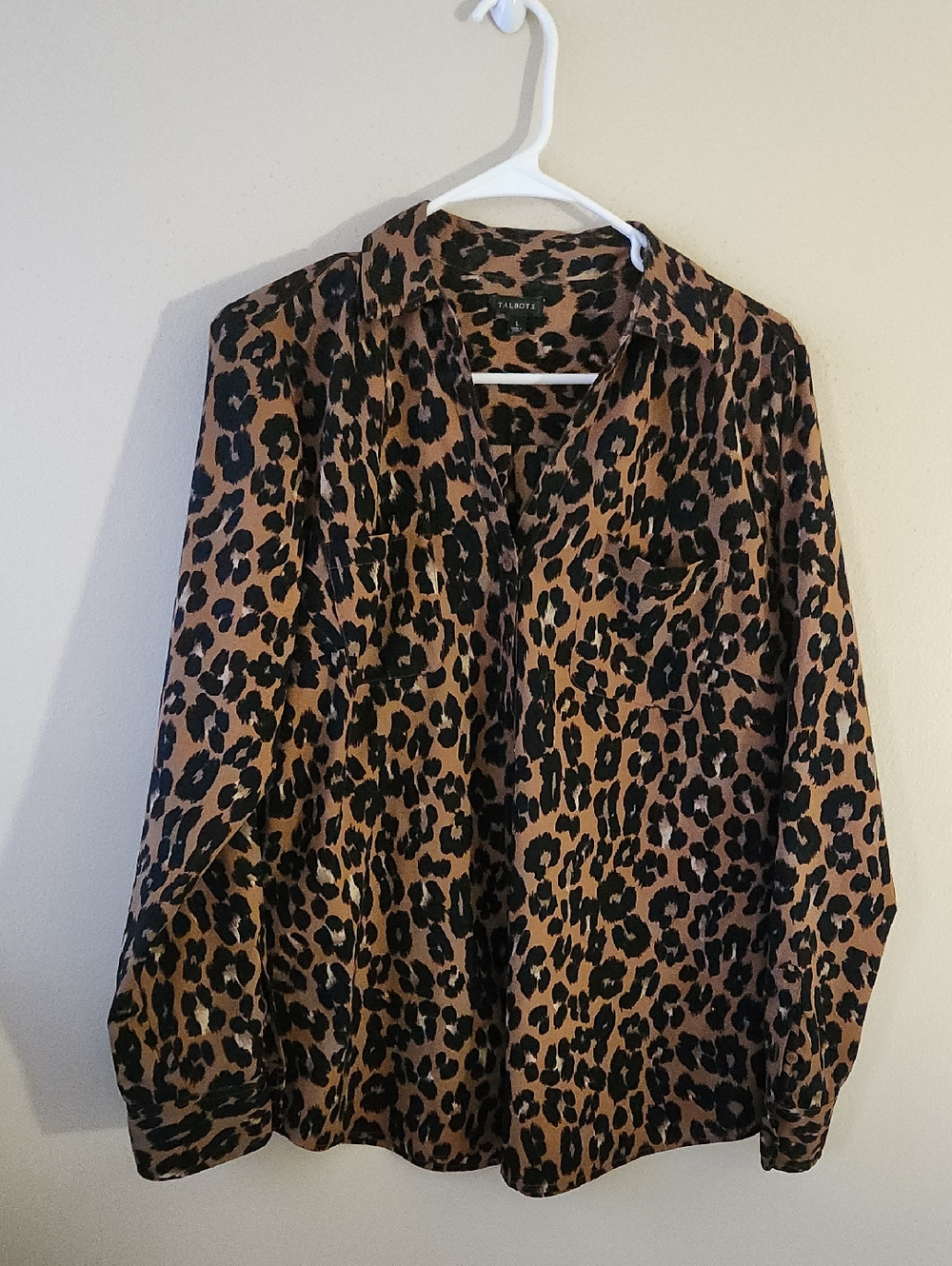 Talbots Leopard Print Button-Down Shirt - Tan & Black